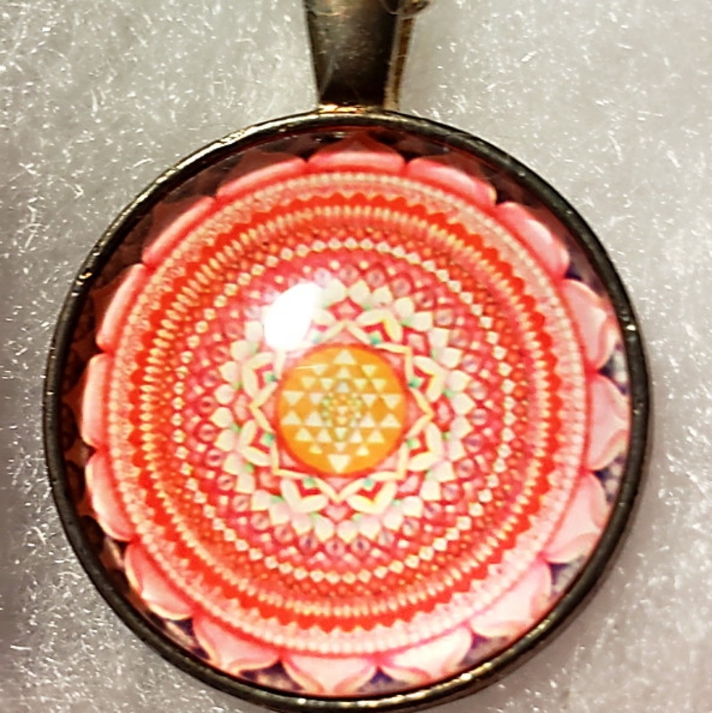 Vintage cabochon glass pendant Tree of life